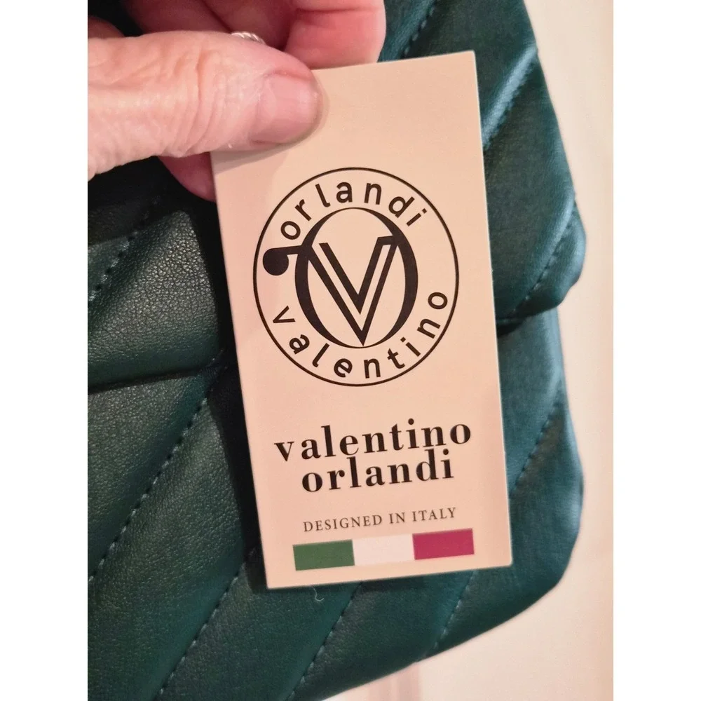 Valentino Orlandi Forest Green Quilted Leather Shoulder Bag V-3009 Italy NWT